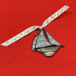 2008 Gloria Duchin Sail Boat Ornament / Metal / Blue Swirl / Christmas